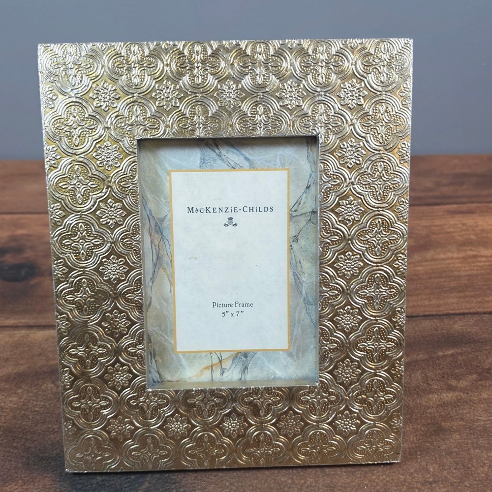 MacKenzie-Childs Picture Frame Home 5x7 Gold Good Embossed Floral Metal